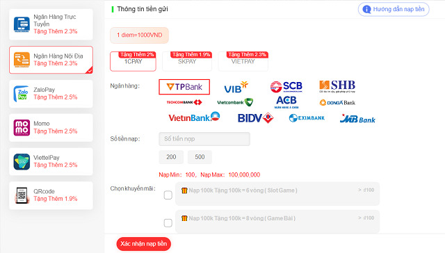 Gửi tiền bằng Ngân hàng nội địa